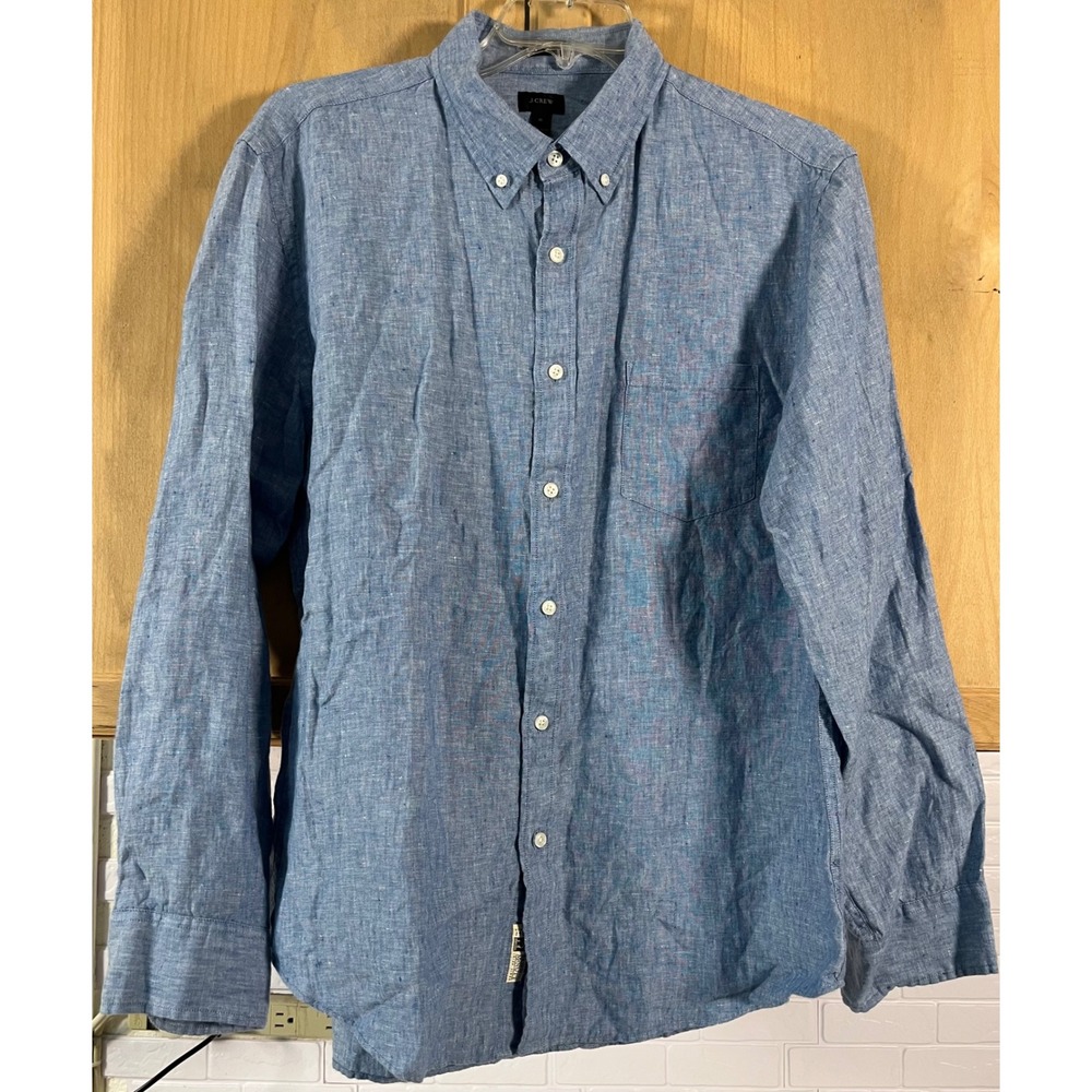 J.Crew Button Down Shirt Mens XL Blue Slim Fit 100% Linen Long Sleeve Pocket